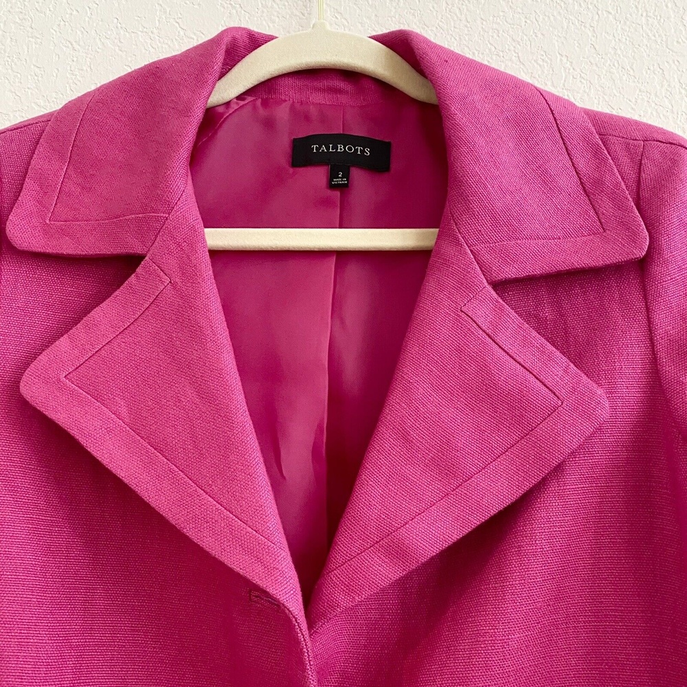 Talbots -Sz 2 Hot Pink Fab Jackie Linen 2 Button Swing Jacket Blazer Linen Coat - Picture 5 of 12